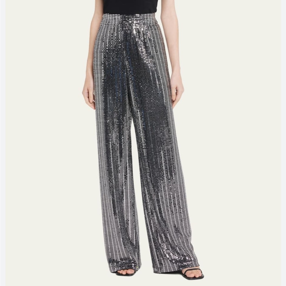 Alice + Olivia Shimmering Silver Wide-Leg Pants